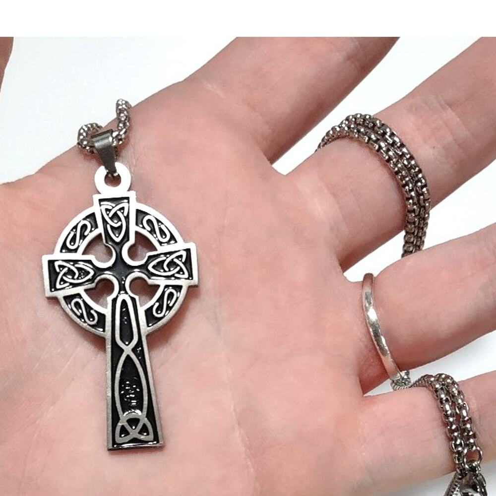 Stainless Steel Black Necklace Celtic Cross Vampire Gothic Halloween Christian